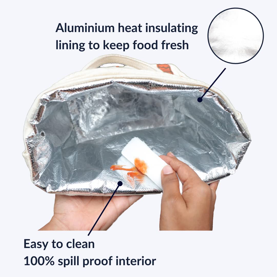 Earthsave Insulated Lunch Bag For Office Women & Men (Orange & White) | Eco-Friendly Canvas Tiffin Bags For School, Cotton Draws